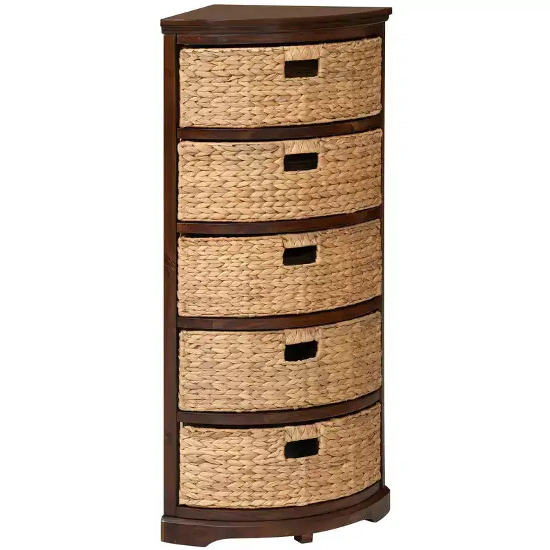 eHemco Hampton Meadows 5 Tier X-Side Corner Storage Drawers with 5 Wicker Baskets