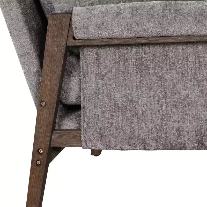 Poltrona moderna in velluto per soggiorno, sedia imbottita in stile Mid-Century con gambe in legno di gomma per sala lettura o camera da letto