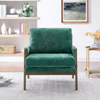 Poltrona moderna in velluto per soggiorno, sedia imbottita in stile Mid-Century con gambe in legno di gomma per sala lettura o camera da letto