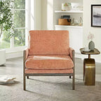 Poltrona moderna in velluto per soggiorno, sedia imbottita in stile Mid-Century con gambe in legno di gomma per sala lettura o camera da letto