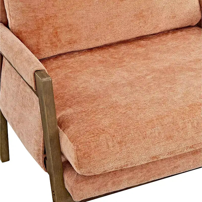 Poltrona moderna in velluto per soggiorno, sedia imbottita in stile Mid-Century con gambe in legno di gomma per sala lettura o camera da letto