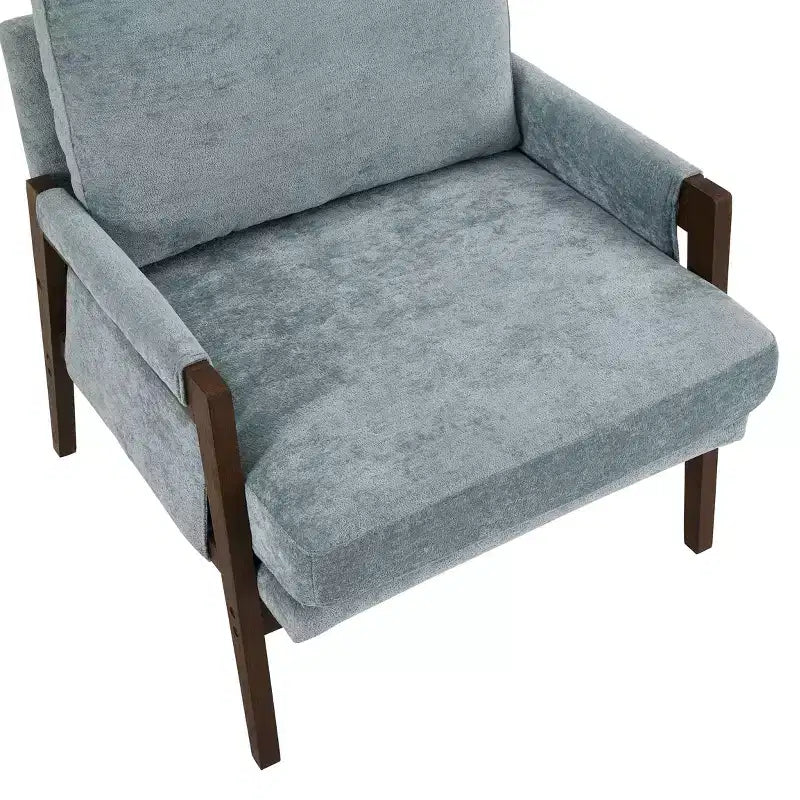 Poltrona moderna in velluto per soggiorno, sedia imbottita in stile Mid-Century con gambe in legno di gomma per sala lettura o camera da letto