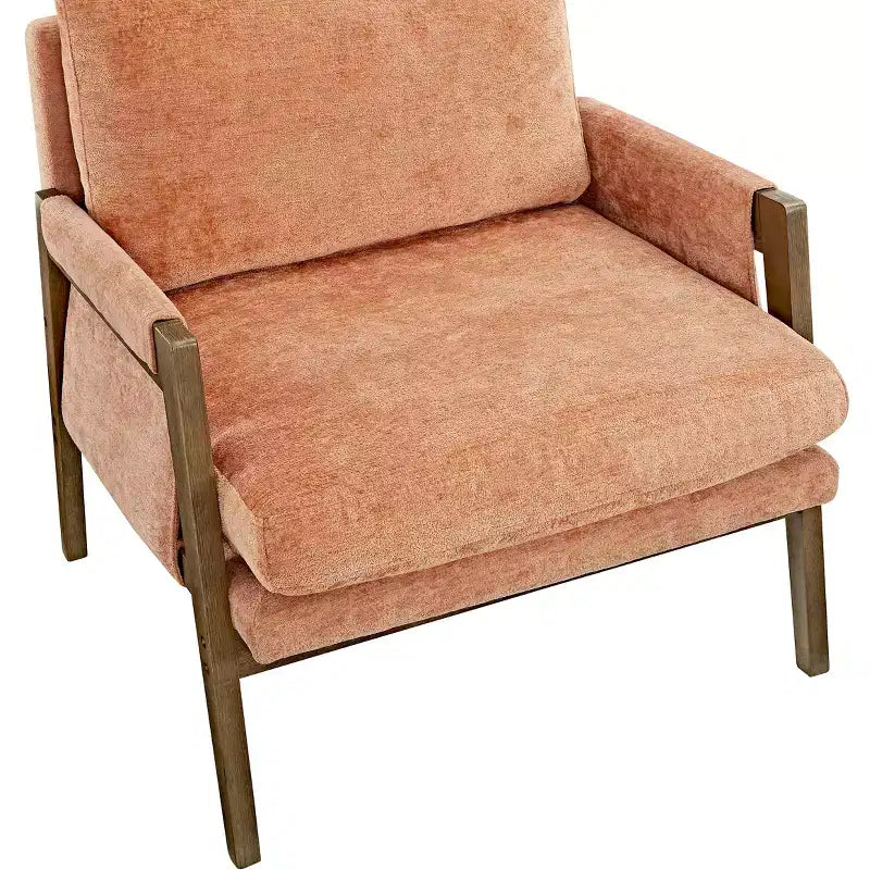 Poltrona moderna in velluto per soggiorno, sedia imbottita in stile Mid-Century con gambe in legno di gomma per sala lettura o camera da letto