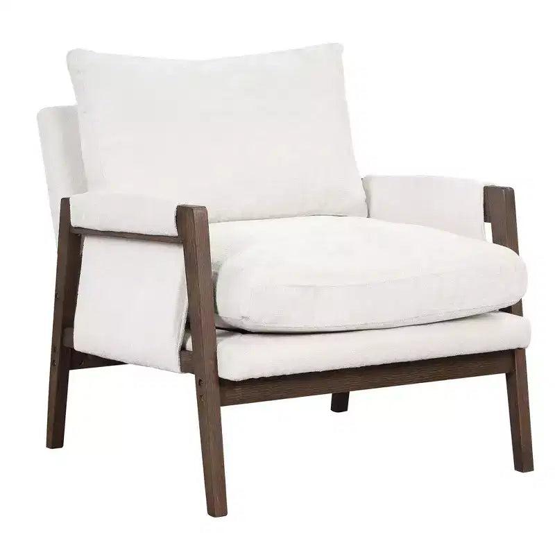 Poltrona moderna in velluto per soggiorno, sedia imbottita in stile Mid-Century con gambe in legno di gomma per sala lettura o camera da letto