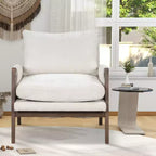 Poltrona moderna in velluto per soggiorno, sedia imbottita in stile Mid-Century con gambe in legno di gomma per sala lettura o camera da letto