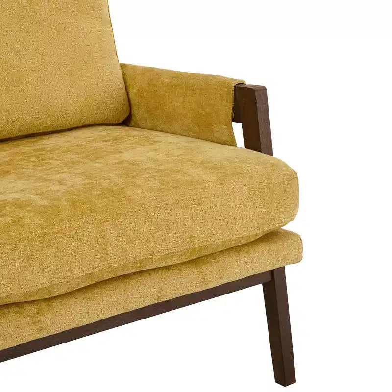 Poltrona moderna in velluto per soggiorno, sedia imbottita in stile Mid-Century con gambe in legno di gomma per sala lettura o camera da letto