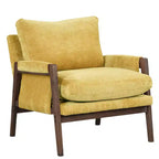 Poltrona moderna in velluto per soggiorno, sedia imbottita in stile Mid-Century con gambe in legno di gomma per sala lettura o camera da letto