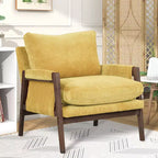 Poltrona moderna in velluto per soggiorno, sedia imbottita in stile Mid-Century con gambe in legno di gomma per sala lettura o camera da letto