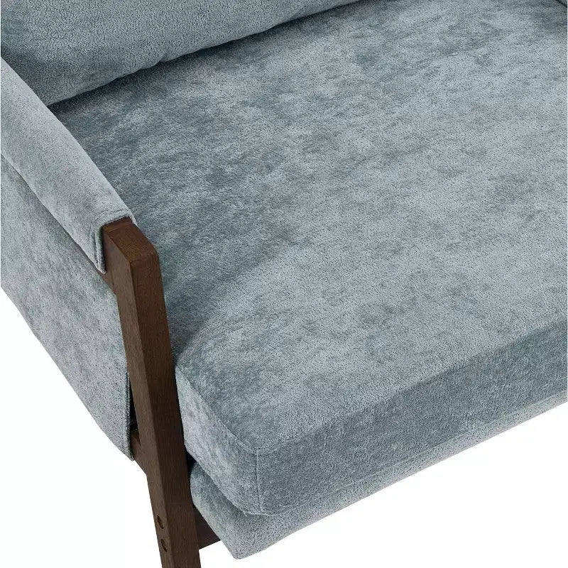 Poltrona moderna in velluto per soggiorno, sedia imbottita in stile Mid-Century con gambe in legno di gomma per sala lettura o camera da letto