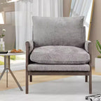 Poltrona moderna in velluto per soggiorno, sedia imbottita in stile Mid-Century con gambe in legno di gomma per sala lettura o camera da letto