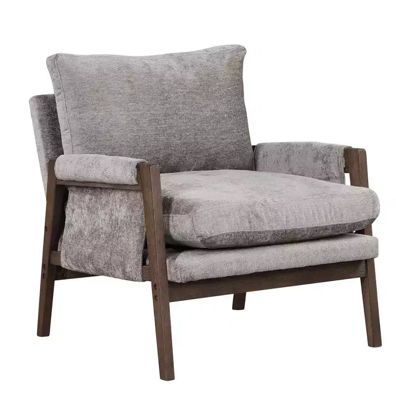 Poltrona moderna in velluto per soggiorno, sedia imbottita in stile Mid-Century con gambe in legno di gomma per sala lettura o camera da letto