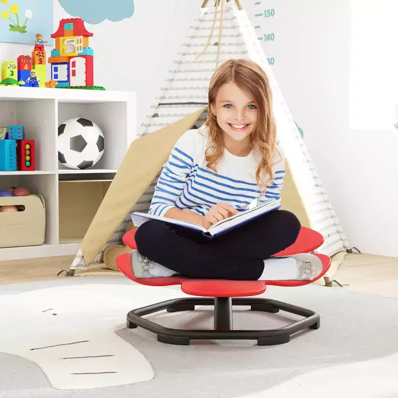 Sedia Girevole Sensoriale per Bambini con Base Metallica Antiscivolo per Bambini Autistici Interno Esterno Blu/Rosso Petalo