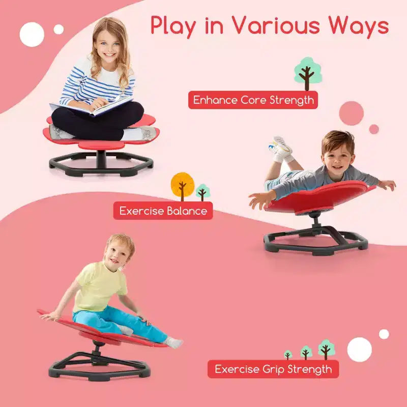 Sedia Girevole Sensoriale per Bambini con Base Metallica Antiscivolo per Bambini Autistici Interno Esterno Blu/Rosso Petalo
