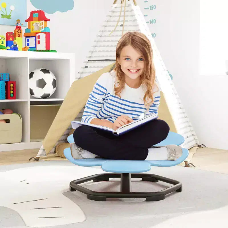 Sedia Girevole Sensoriale per Bambini con Base Metallica Antiscivolo per Bambini Autistici Interno Esterno Blu/Rosso Petalo