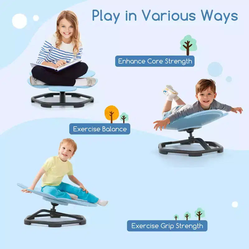Sedia Girevole Sensoriale per Bambini con Base Metallica Antiscivolo per Bambini Autistici Interno Esterno Blu/Rosso Petalo