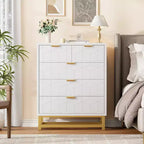 Comò a 2/3/4/5/6/7 cassetti con gambe in metallo, Cassettiera in legno con ampio spazio di archiviazione, Comodino moderno per camera da letto, soggiorno, corridoio