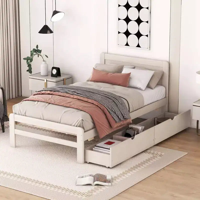 Struttura letto a piattaforma moderna singola con 2 cassetti portaoggetti, robusto letto a piattaforma in legno, silenzioso, non richiede molle, facile da montare
