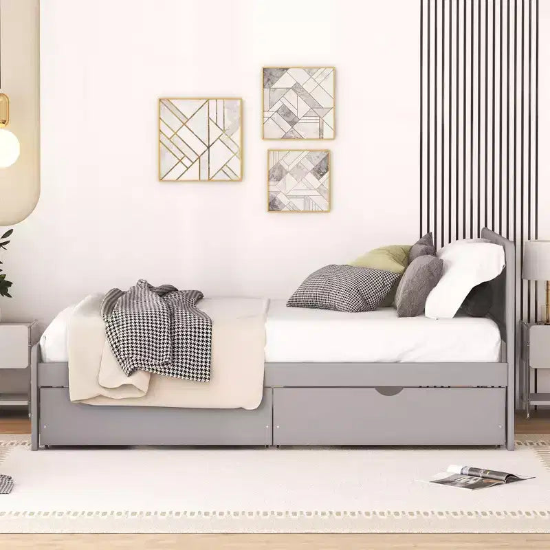 Struttura letto a piattaforma moderna singola con 2 cassetti portaoggetti, robusto letto a piattaforma in legno, silenzioso, non richiede molle, facile da montare
