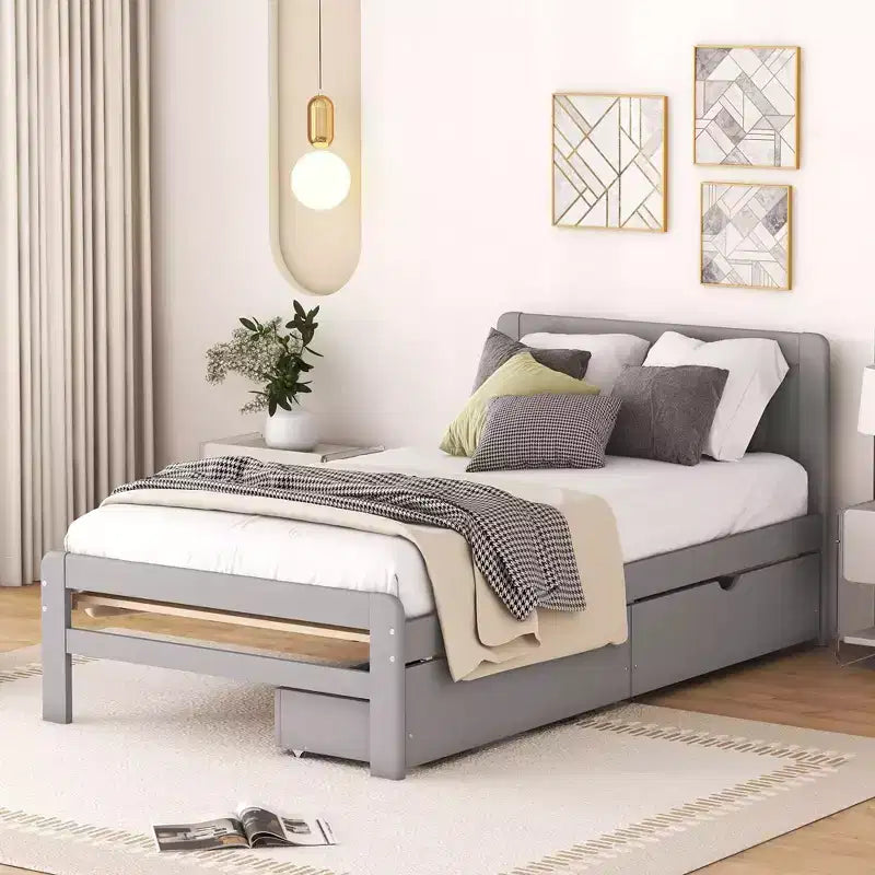Struttura letto a piattaforma moderna singola con 2 cassetti portaoggetti, robusto letto a piattaforma in legno, silenzioso, non richiede molle, facile da montare