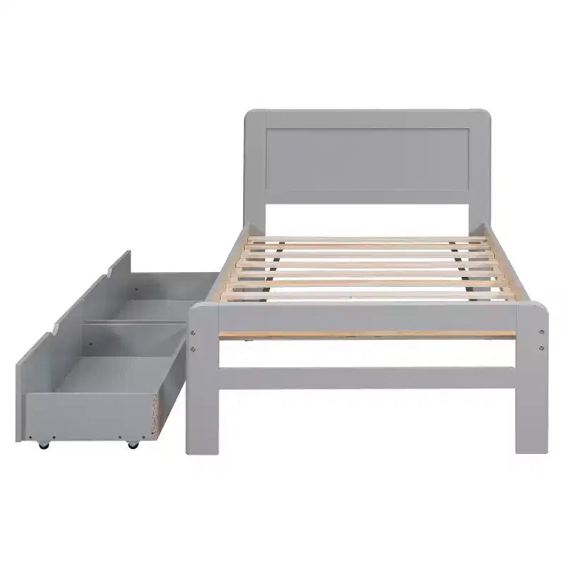Struttura letto a piattaforma moderna singola con 2 cassetti portaoggetti, robusto letto a piattaforma in legno, silenzioso, non richiede molle, facile da montare