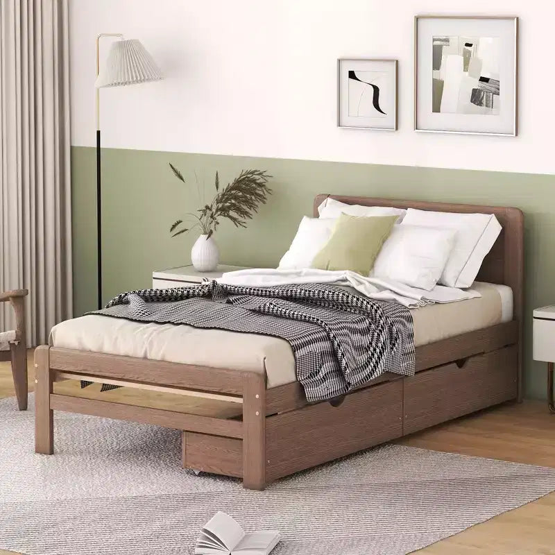 Struttura letto a piattaforma moderna singola con 2 cassetti portaoggetti, robusto letto a piattaforma in legno, silenzioso, non richiede molle, facile da montare