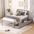 Struttura letto a piattaforma moderna singola con 2 cassetti portaoggetti, robusto letto a piattaforma in legno, silenzioso, non richiede molle, facile da montare