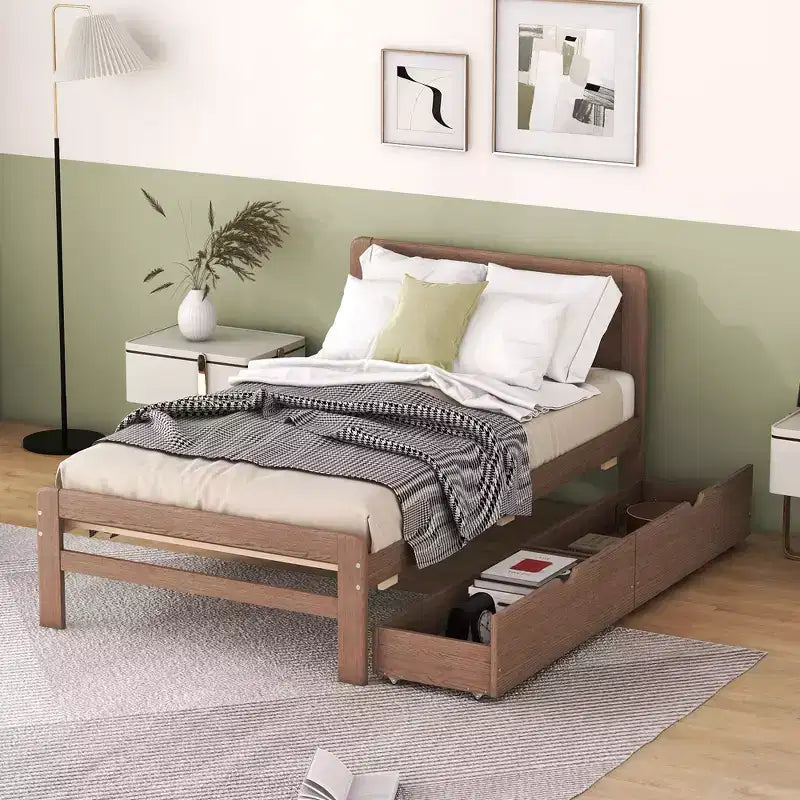 Struttura letto a piattaforma moderna singola con 2 cassetti portaoggetti, robusto letto a piattaforma in legno, silenzioso, non richiede molle, facile da montare