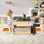 Tavolo e sedie per bambini, tavolo da attività in legno con spazio contenitore e scatole, tavolo da gioco per bambini per arte, artigianato, lettura, apprendimento, beige
