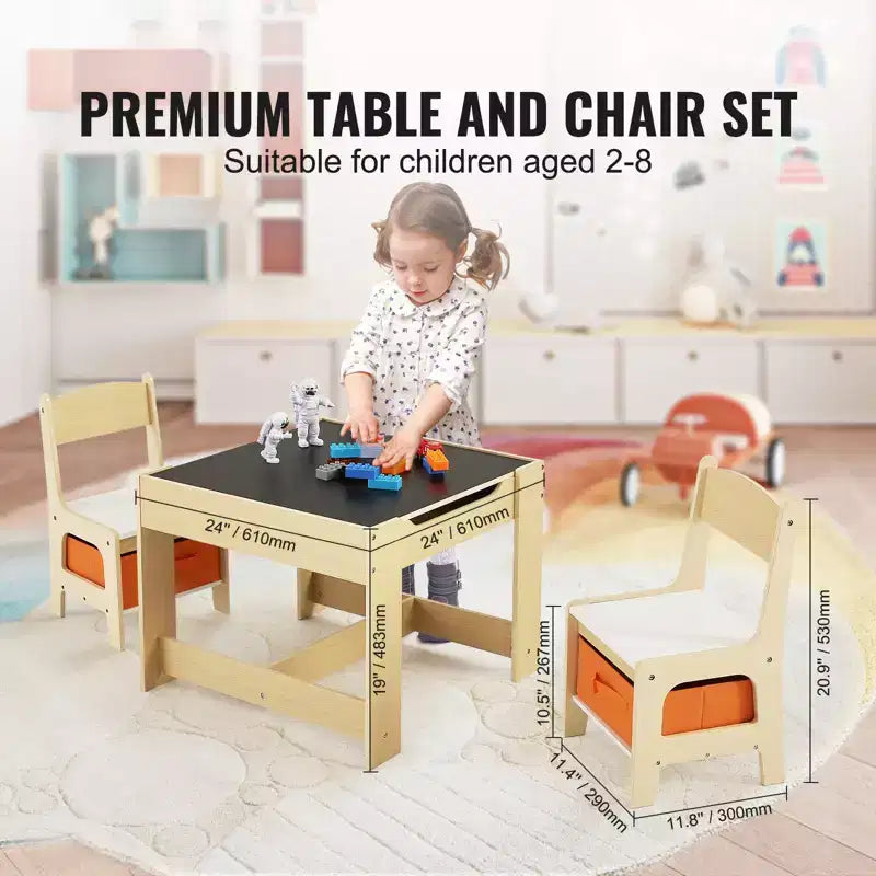 Tavolo e sedie per bambini, tavolo da attività in legno con spazio contenitore e scatole, tavolo da gioco per bambini per arte, artigianato, lettura, apprendimento, beige