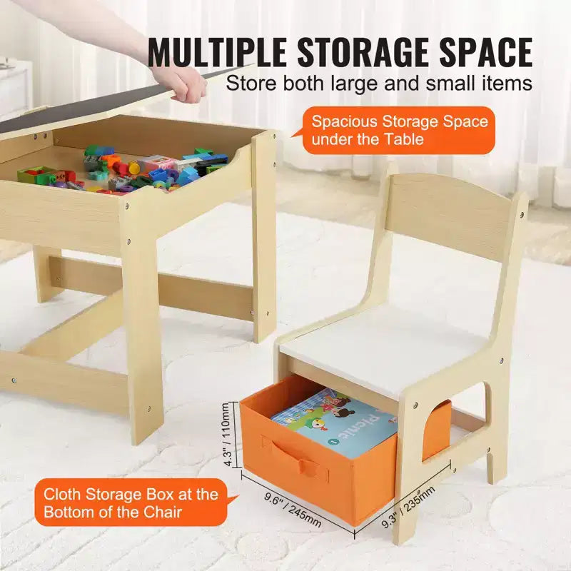 Tavolo e sedie per bambini, tavolo da attività in legno con spazio contenitore e scatole, tavolo da gioco per bambini per arte, artigianato, lettura, apprendimento, beige