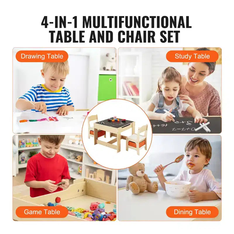 Tavolo e sedie per bambini, tavolo da attività in legno con spazio contenitore e scatole, tavolo da gioco per bambini per arte, artigianato, lettura, apprendimento, beige