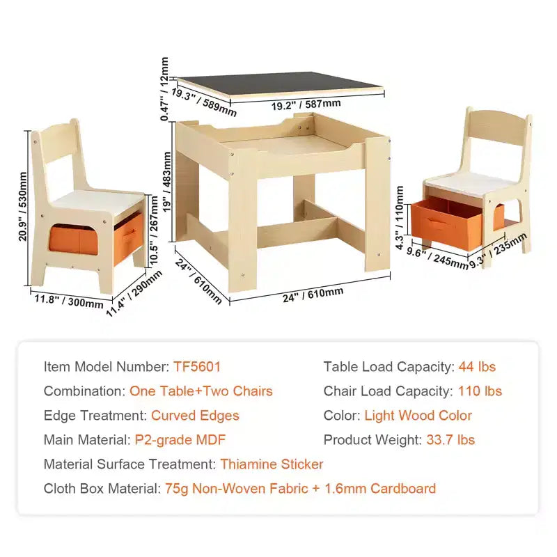 Tavolo e sedie per bambini, tavolo da attività in legno con spazio contenitore e scatole, tavolo da gioco per bambini per arte, artigianato, lettura, apprendimento, beige