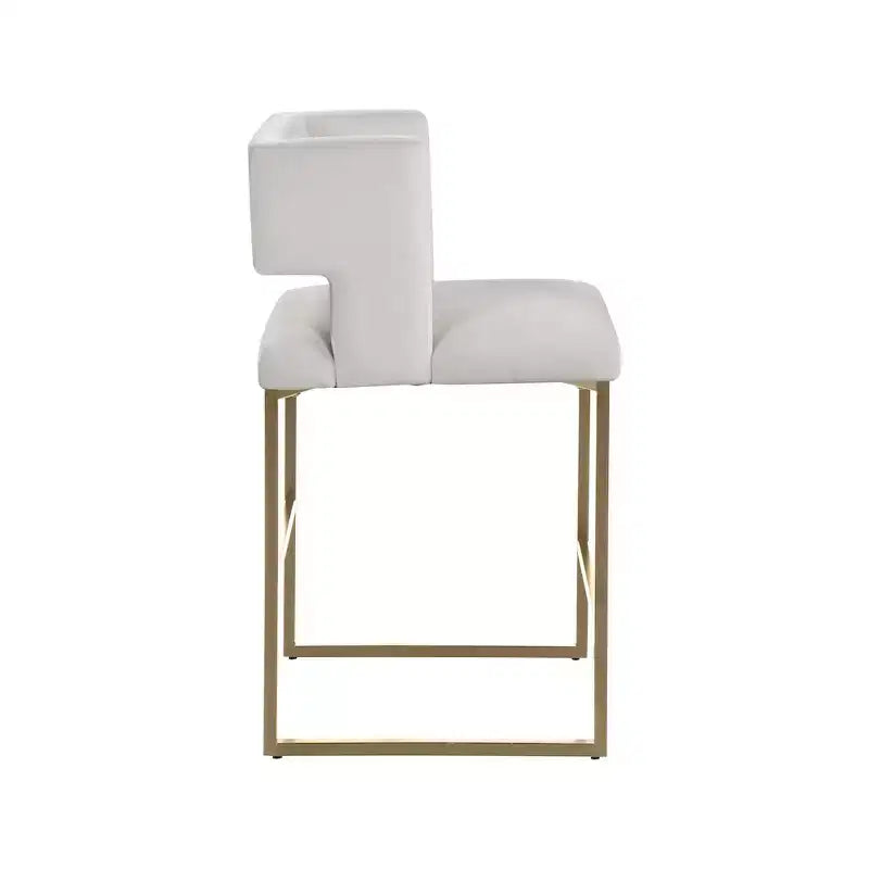Sgabello da bancone in velluto crema, set da 2