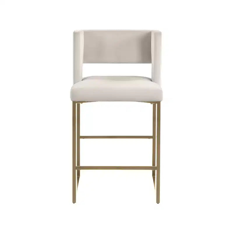 Sgabello da bancone in velluto crema, set da 2