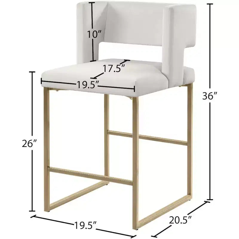 Sgabello da bancone in velluto crema, set da 2