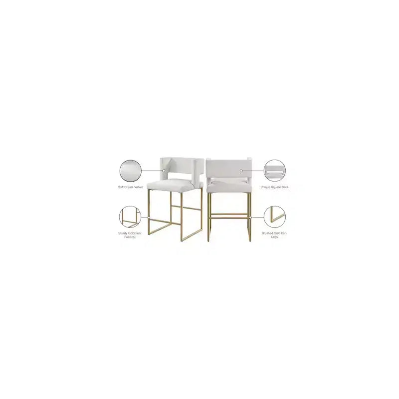 Sgabello da bancone in velluto crema, set da 2
