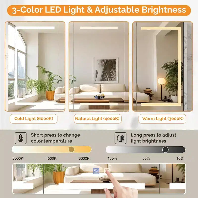 Mobiletto da bagno con specchio illuminato extra large 60 x 36 pollici, grande mobiletto da bagno a 3 ante a parete con luci