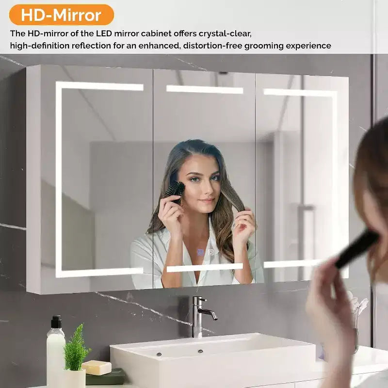 Mobiletto da bagno con specchio illuminato extra large 60 x 36 pollici, grande mobiletto da bagno a 3 ante a parete con luci