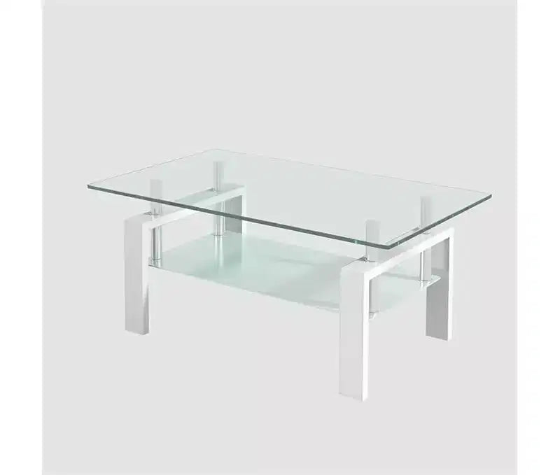 CuisinSmart Glass Coffee Table, Modern Side Coffee Table For Living Room, 2-Tier Tea Table With Tempered Glass Tabletop, Lower Shelf For Living Room
