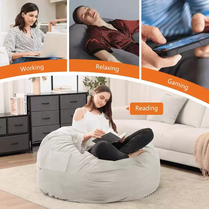 Poltrona Sacco in Schiuma da 120 cm Morbida con Rivestimento Rimovibile Comoda per Adulti Bambini Soggiorno Camera da Letto Dormitorio