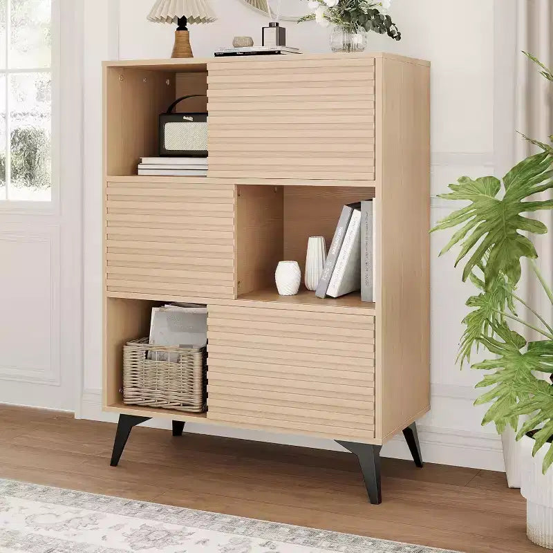 Mobile contenitore scanalato da 43" con ante scorrevoli - Organizzatore a 3 ripiani regolabili per soggiorno e cucina