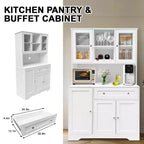 Mobile dispensa da cucina da 68 pollici, mobile credenza da cucina autoportante con portabottiglie, cassetto e ante a ripiani