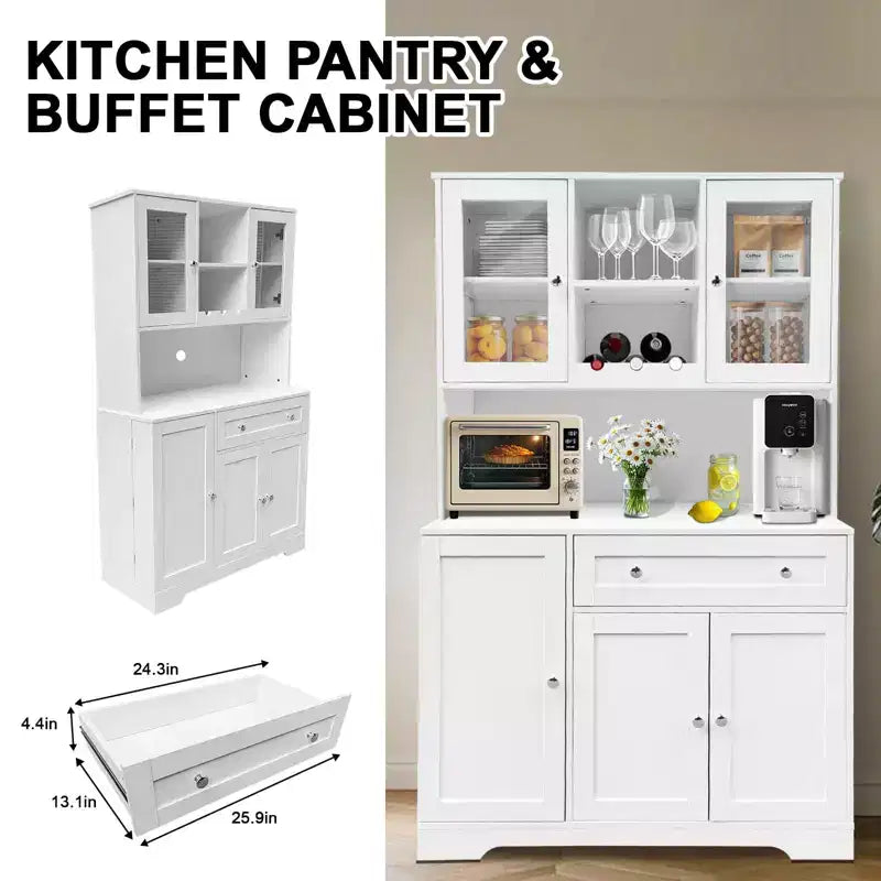Mobile dispensa da cucina da 68 pollici, mobile credenza da cucina autoportante con portabottiglie, cassetto e ante a ripiani
