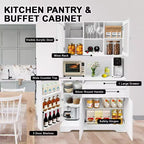 Mobile dispensa da cucina da 68 pollici, mobile credenza da cucina autoportante con portabottiglie, cassetto e ante a ripiani
