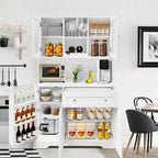 Mobile dispensa da cucina da 68 pollici, mobile credenza da cucina autoportante con portabottiglie, cassetto e ante a ripiani