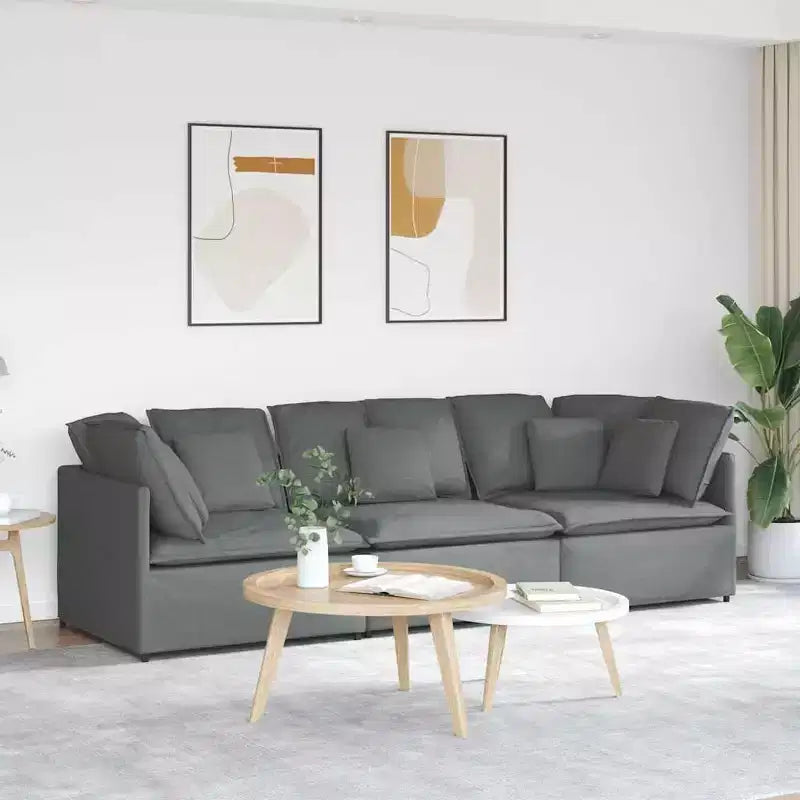 Divano modulare in tessuto grigio scuro - Divano con struttura in metallo resistente e sezioni personalizzabili per soggiorno/salotto