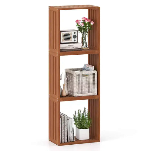 Costway 1/2 PCS 3 Cube Storage Organizers Stackable Bookcase Shelves for Small Spaces Teak