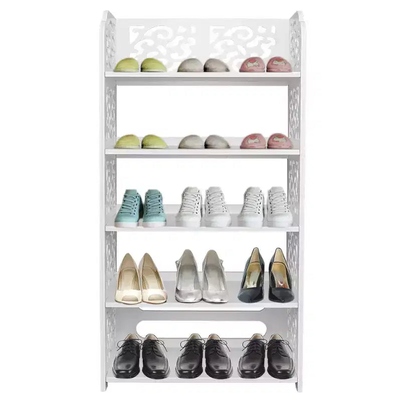 Scarpiera autoportante a 5 livelli in PVC (cloruro di polivinile) bianco, larghezza 42 cm