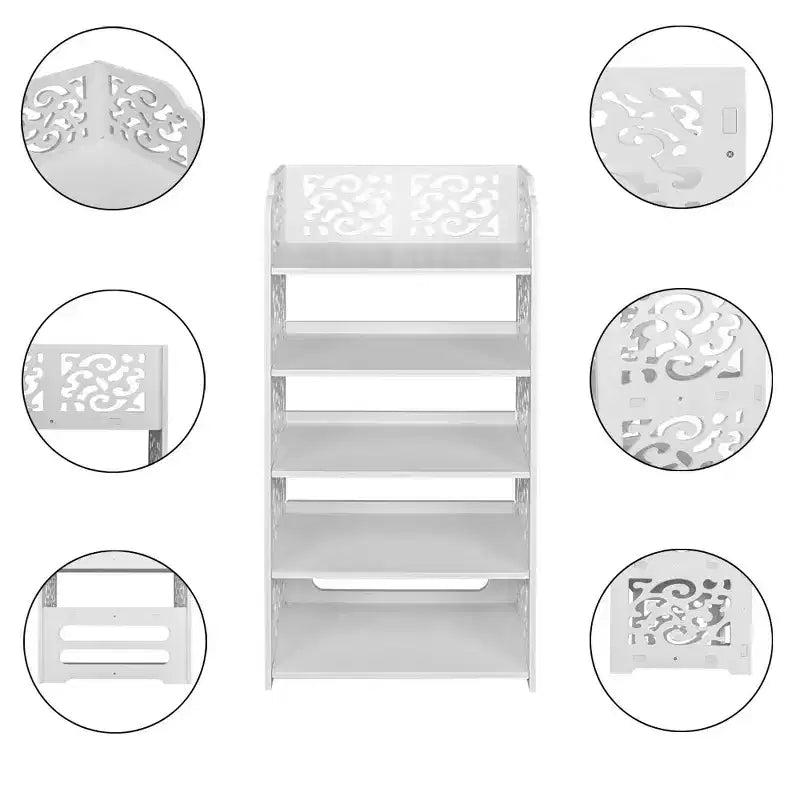 Scarpiera autoportante a 5 livelli in PVC (cloruro di polivinile) bianco, larghezza 42 cm
