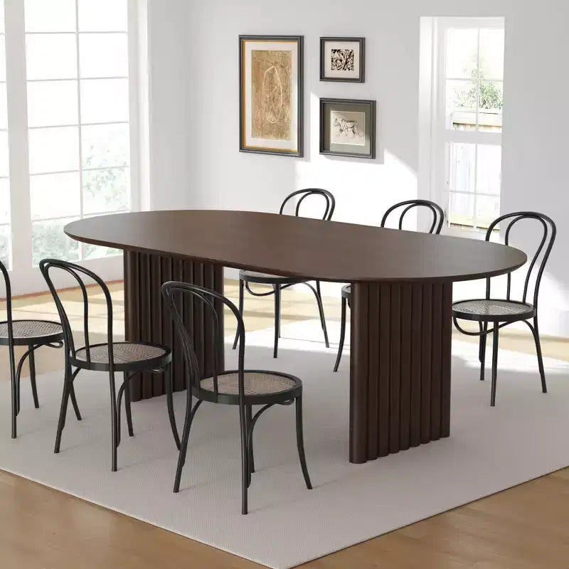 Tavolo da pranzo ovale in legno 79 x 33,5 Tavolo da cucina ovale in legno con piano antigraffio e gambe a strisce Tavolo moderno in stile rustico per soggiorno cucina Noce